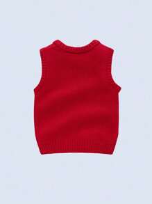 BOARNSEORL Baby Boy Red Knitted Vest With Christmas Reindeer, Suitable For Holiday Parties, Christmas - Red - View 6