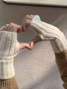 Women's Solid Half Fingerless Cuffed Knitted Gloves, Soft Warm For Fall & Winter, Suitable For Writing & Keeping Warm - Multicolor - View 5