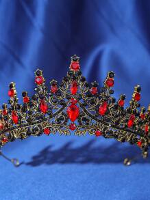 1pc Elegant Vintage Baroque Rhinestone Crown, Sparkling Luxurious Royal Bridal Headpiece For Women Valentine's Day Accessories - 紅色 - 查看 3