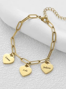 Pulseira com pingente de coração personalizado, joias de aço inoxidável, pingentes de vários nomes personalizados, pulseiras da moda, pulseira de corrente de clipe de papel dourada personalizada, presente de aniversário para sua mãe, namorada, para aniversários, para uso diário, para baile de formatura, para o dia das mães, para o dia dos namorados, para formatura, para casamentos