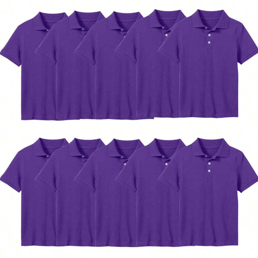 Young Boy 10-Pack School Uniform Tagless Polo Shirts - Grape - View 1