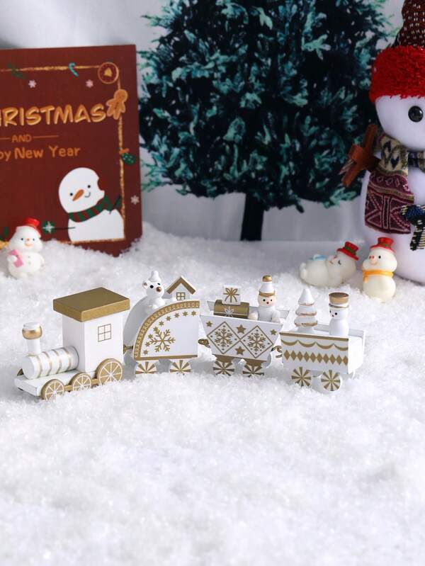 1pc Wooden Creative Christmas Painted Small Train Christmas Eve Holiday Decorative Ornament,Christmas