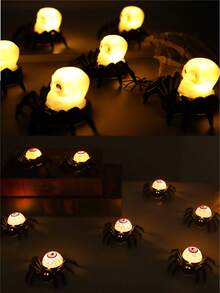 万圣节蜘蛛蜡烛 LED 灯，无焰 LED 蜡烛，南瓜鬼头氛围灯，幽灵电动闪烁假蜡烛，适用于万圣节派对装饰万圣节装饰房间装饰万圣节花园装饰礼物仙女节日装饰节日装饰 - 暖白色 - 查看 8