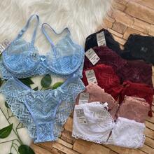 Isis Lace Lingerie Set Without Cup - Dusty Blue - View 2