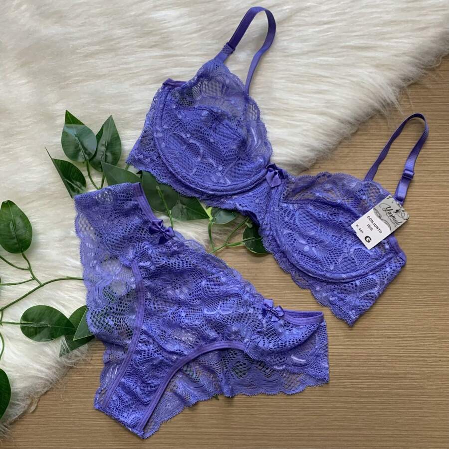 Isis Lace Lingerie Set Without Cup - Dusty Blue - View 1
