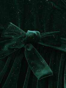 Vestido elegante novo outono para meninas pré-adolescentes, vestido de veludo com decote em V e manga comprida com laço