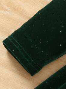 Vestido elegante novo outono para meninas pré-adolescentes, vestido de veludo com decote em V e manga comprida com laço