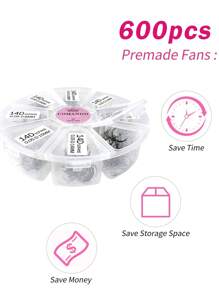 CoMango 600Fans 3D-16D 混合 8-15 毫米尖头茎预制卷翘散扇形睫毛纤细底座 Promade 卷翘扇形睫毛延长 - D - 查看 5