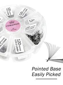 CoMango 600Fans 3D-16D 混合 8-15 毫米尖头茎预制卷翘散扇形睫毛纤细底座 Promade 卷翘扇形睫毛延长 - D - 查看 6