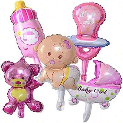 5pcs Mini Size Bab-Bo Milk Bottle Car Foil Balloon Pink Mini Size Bab-Y-G-Irl Air Balloon Birthday Shower Party Decoration Air Balloon It's A Gil Decorations For BB Shower (Can Not Float)