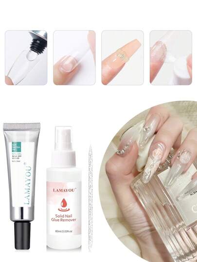 مجموعة 3 قطع تشمل 1 قطعة غراء أظافر 20جرام و60 مل منزع غراء الأظافر و1 قطعة عصا الأظافر، غراء لاصق لتثبيت الأظافر الصناعية، غراء الأظافر للأظافر الصناعية، غراء الأظافر للذوبان بالأشعة فوق البنفسجية/الضوء الصمامي للأظافر الصناعية الاكريليكية، منزع غراء الأظافر سهل وسريع لإزالة الأظافر المثبتة، مثالي للسفر والتجمعات والهدايا