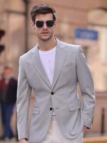 Classic Gray & Blue Men's Business Suit, Fashionable Casual Suit Jacket, Indoor Work & Casual Wear For Men - Light Grey - View 3