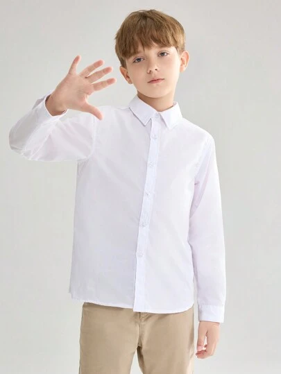 SOLOCOTE Tween男孩純色正裝白襯衫，配有胸口口袋