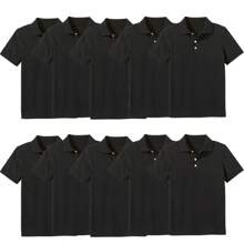 10 件装男孩校服无标签 Polo 衫 - 黑色 - 查看 1