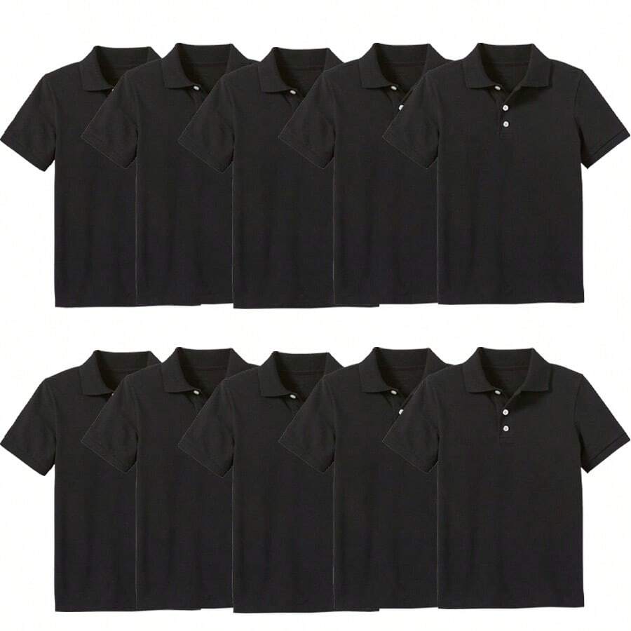 10 件装男孩校服无标签 Polo 衫 - 黑色 - 查看 1