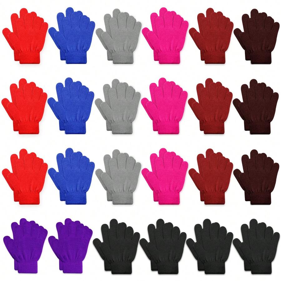 24 Pairs Kids Gloves - Warm Knitted Winter Gloves Bulk For Girls Boys | Children Gloves Designed For Cold Weather - mixcolor-6 - View 1