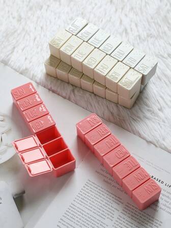 1pc 7 Grids Portable Mini Medicine Storage Box, Cute Random Color Weekly Travel Pill Box Holder, Dispenser Independent Lattice Pill Case