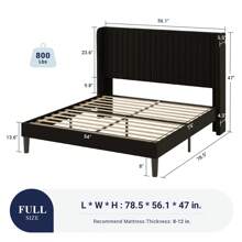 Allewie Full/Queen/King Size Velvet Bed Frame/Vertical Channel Tufted Wingback Headboard/Upholstered Platform Bed/Strong Wooden Slats/No Box Spring Needed/Easy Assembly/Blue/Black/White/Green/Teal/Pink/Grey * Bed Frame Queen Queen Bed Frame Bed Frame Full Full Size Bed Frame King Size Bed Frame Twin Bed Frame Room Decor Home Decor Christmas Decor Bedroom Decor Valentine Day Decor Storage Living Room Decor Furniture House Decor - 黑色 - 查看 9