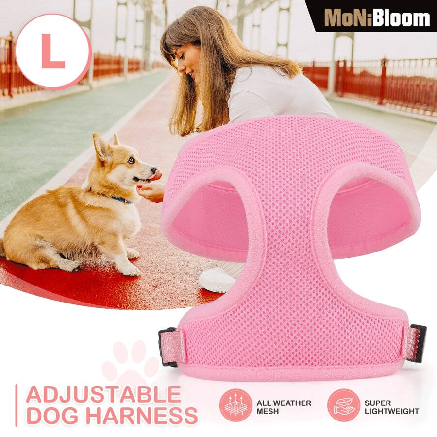 MoNiBloom Dog Harness L For Medium Sized Dog, Soft Puppy Padded Vest For Walking, Running, Training - 粉色 - 查看 1