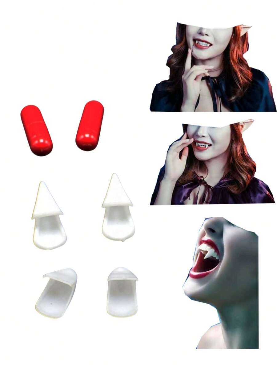 6 piezas/set Dientes falsos de vampiro para disfraz de Halloween, accesorio para fiesta - Multicolor - Ver 1