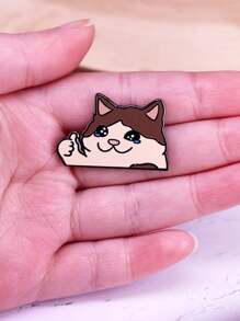 1PC Cartoon Cat Thumbs Up Enamel Pin Sad Cat Badge - Black - View 3