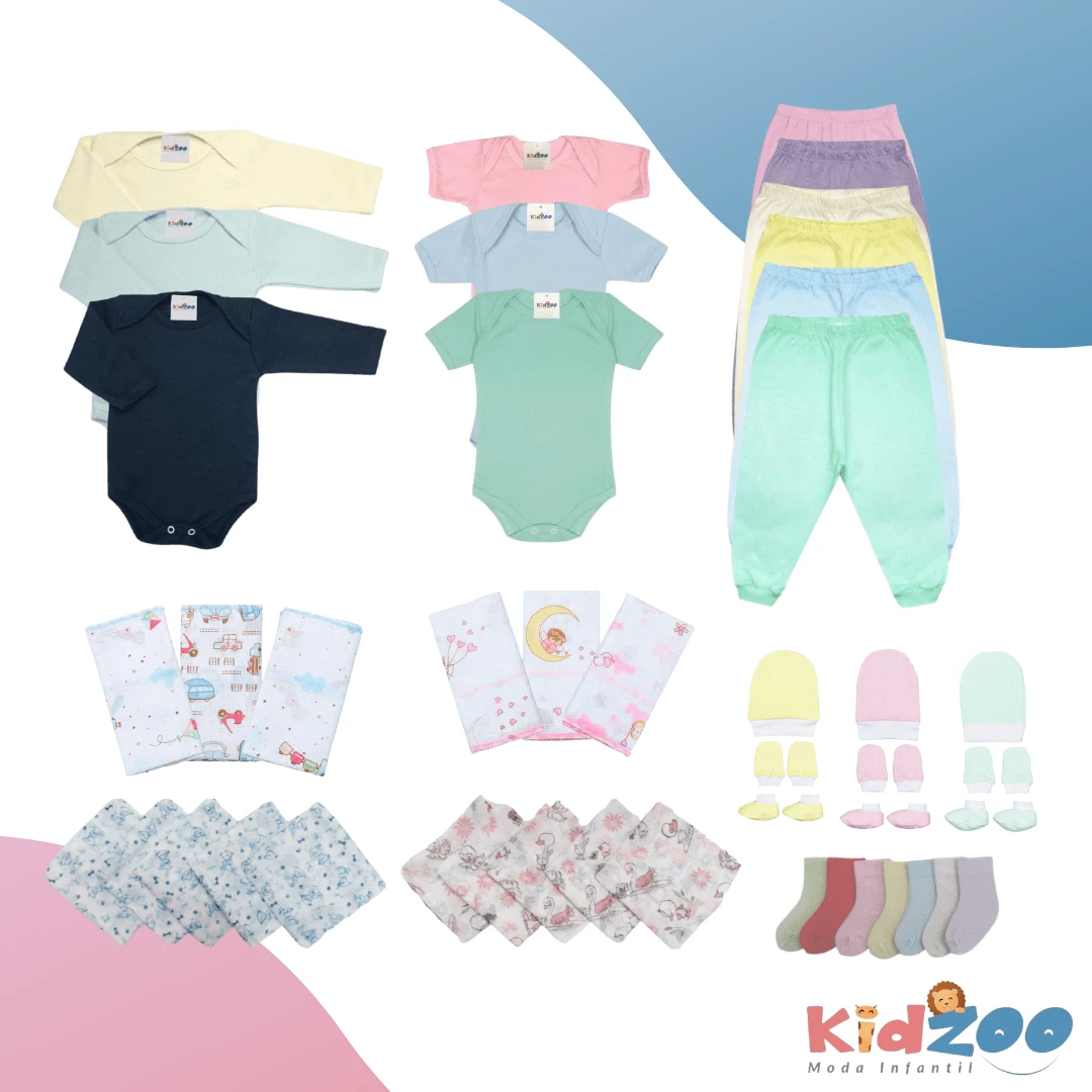Kit 30 Pieces Bodysuit Piss Mouth Cloth Cloth Diaper Cap Glove Socks Baby Clothes Layette 100% Cotton - 淺粉色 - 查看 1