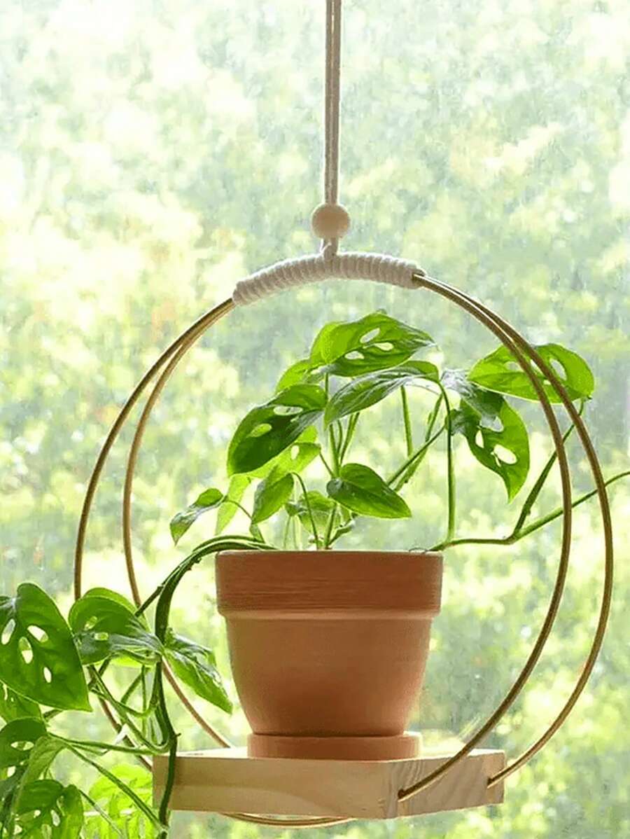 1pc Bohemian Hanging Basket Tassel Circular Hanging Plant Bracket Aerial Green Plant Flower Rack Metal Plant