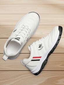 Zapatillas casuales cómodas para hombre, zapatillas estampadas transpirables y ligeras en colores sólidos, elegantes zapatillas de tenis deportivas para deportes, entrenamientos, tenis, jogging, citas, desplazamientos laborales y uso diario. - Blanco - Ver 7