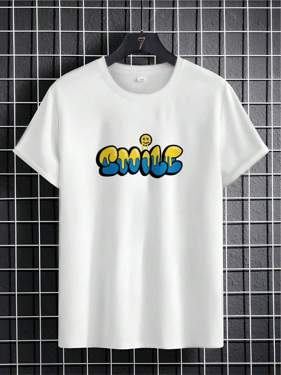 Men's Cotton Smile DTF T-Shirt - 白色 - 查看 1