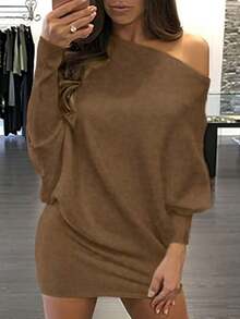Women Short Dresses - Coffee Brown - View 2