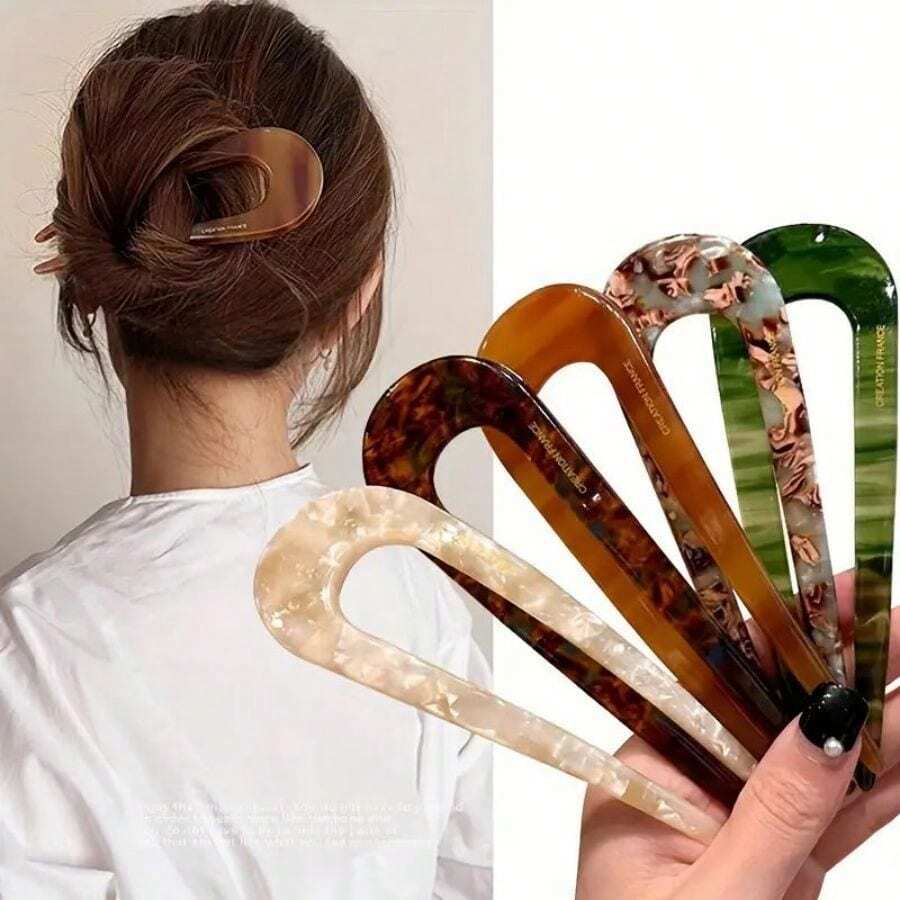 Retro U-förmige Haarspange, elegante Haarknoten Spange für Frauen, leicht zu benutzende Haarsaccessoire für Vintage Hochsteckfrisuren, schicke minimalistische chinesische Stil Haarnadel - Verschiedenfarbig - Übersicht 1