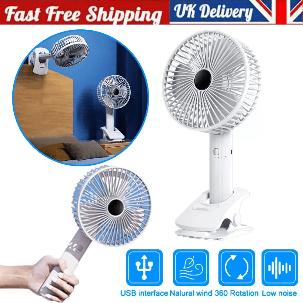 Portable Hand-Held Fan Mini Folding Desk Fan Cooler Cooling Clip On Rechargeable - White - View 1
