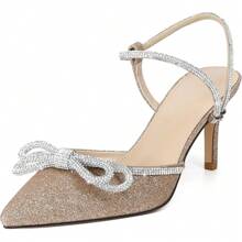 RIBONGZ Women's Wedding Shoes Glitter Sparkly Pointed Toe Strappy High Heels Sexy Ankle Strap Pumps Bridal Party Work Dress Shoes - Vàng - Xem 1