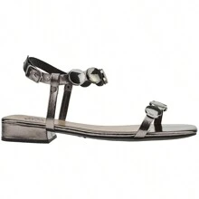 Rosavivi Women's Low Heel Flat Sandal With Medal Applications And Buckle Launch J655038 - Màu xám đen - Xem 3