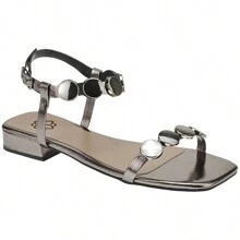 Rosavivi Women's Low Heel Flat Sandal With Medal Applications And Buckle Launch J655038 - Màu xám đen - Xem 2