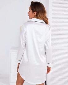 Chamise Women's Nightdress In American Premium Satin With Pocket And Button - 白色 - 查看 4