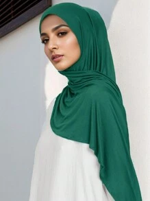 1 件女士头巾新款超大头巾围巾，纯色头巾柔软长袍配饰休闲设计头带面纱服装 - 墨綠色 - 查看 3