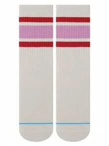 1 Pair Classic Women & Men Striped Mid-Calf Sports Casual Socks, Breathable Long Tube Socks, Solid Color Fashion Socks, Suitable As Girlfriend Gift - Pink - View 3