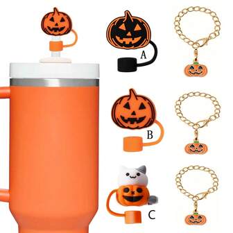 1 Set Of 2, 10mm Halloween Pumpkin Silicone Straw Topper, Cute Cup Decor Pendant, Fit For 30oz & 40oz Tumblers, Water Bottle Accessories, Holiday Gift