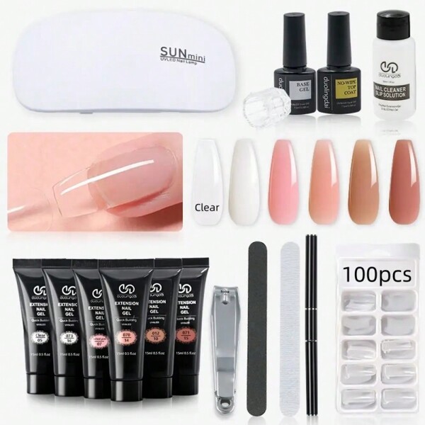 Poly Gel Nail Kit With U V Light Starter Kit, 6 Pcs Builder Gel Nail Extension Kit For Beginners With Everything Nail Art DIY