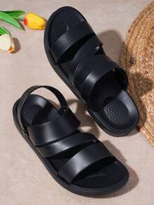 Men's New Summer Fashion Casual Deodorant Non-Slip Wear-Resistant Thick-Soled Beach Sandals - Black - View 3