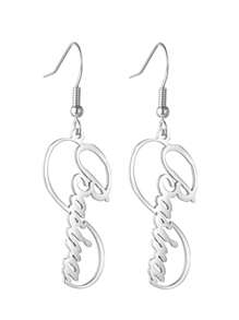 1pc Exaggerated High-End Personalized Name Customization English Letter Pendant Earrings European And American Stainless Steel Jewelry, Furnace Plated 18k Gold Stainless Steel Earrings, Including Gift Box, Suitable For Friends, Lovers, Family, Holiday Gifts - Silver - View 5