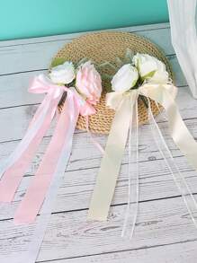 1入婚車後視鏡門把手裝飾花，蝴蝶結和繡帶桉葉玫瑰車上花，婚禮通道椅子裝飾花，草地婚禮場景座位和靠背花，婚車裝飾仿真玫瑰賽車隊裝飾花 - 彩色 - 查看 8