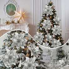 10 CÁI Hoa Giáng Sinh, Hoa Trạng Nguyên Lấp Lánh Nhân Tạo Hoa Giáng Sinh Cho Cây Thông Noel Vòng Hoa Trang Trí Đồ Trang Trí, Đồ Trang Trí Cho Tiệc Giáng Sinh, Đám Cưới, Thích Hợp Cho Trang Trí Cây Thông Noel Và Trang Trí Tiệc Ngày Lễ, Giáng Sinh - Bạc - Xem 2