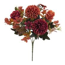 1 pieza Flores artificiales, ramo de flores de seda de rosa crisantemo falso para decoración, centros de mesa de flores de rosa de otoño para decoración de fiesta, boda y hogar en Acción de Gracias - granate - Ver 8