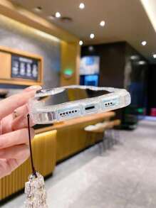 1pc Mirror & 1pc Transparent Silver Heart Bracelet Strap With Cream Wavy Edging, Compatible With Apple/Xiaomi/Redmi/OPPO/VIVO/Samsung/Tecno Infinix Mobile Phone Case