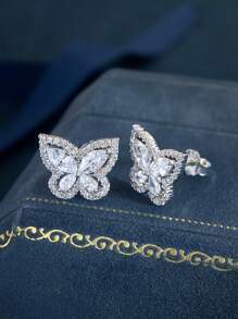 1 Paar elegante Cut Out Schmetterling Zirkonia Ohrstecker Damenschmuck für Frauen 925 Sterling Silber raffinierte Ohrringe Feinjuwelen Geschenke für Mädchen für den täglichen Gebrauch, Verabredungen, Dekoration für Abschlussball und Partys