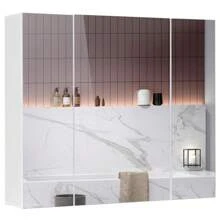 Bathroom Mirror Cabinet, Medicine Cabinet With 3 Door, Wall Cabinet With 3-Adjustable Shelves, White