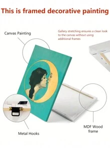 1入復古藝術畫布海報，女子與新月黃月光接吻畫布油畫，古董牆藝術畫布海報，浴室臥室辦公室客廳家居牆壁裝飾油畫，不包含畫框 - 彩色 - 查看 9