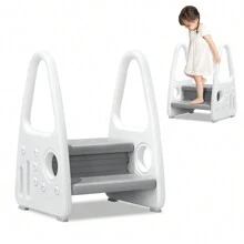 VA-Cerulean Step Stool For Toddlers Step Stool With 2 Steps Plastic Standing Children's Stool Step Ladder For Bathroom Children's Room Kitchen Bedroom, Grey / Pink / Green - 灰色 - 查看 1